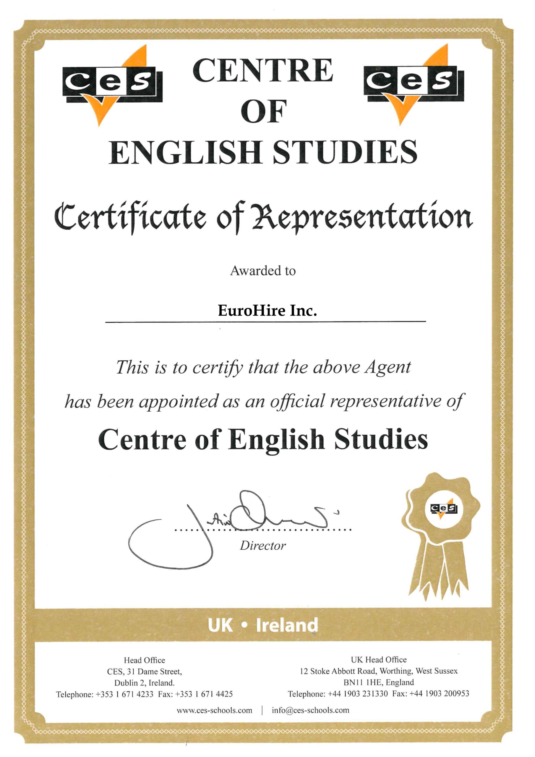 Centre of English Studies Certificate